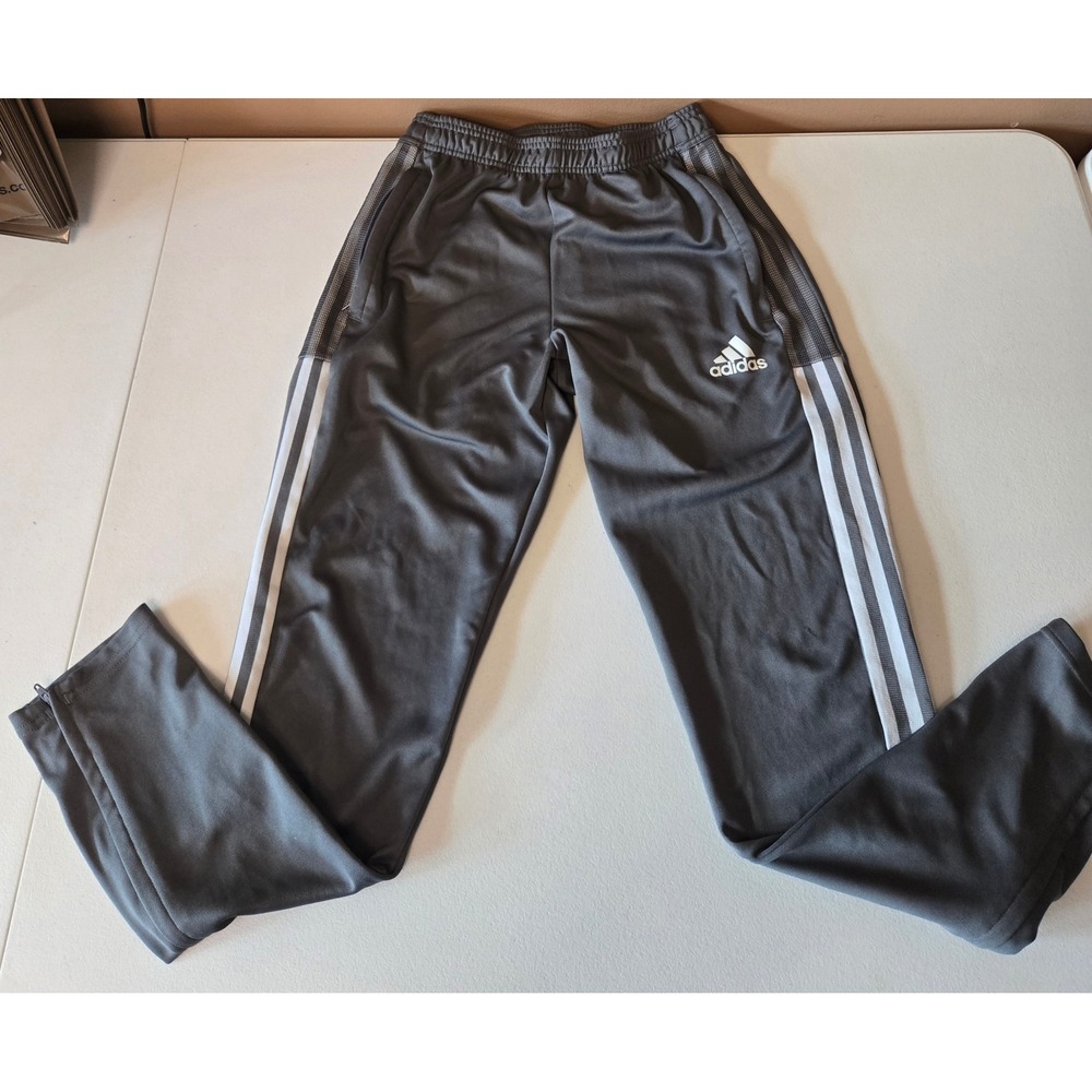 Adidas AEROREADY Mens Small Gray 3 Stripe Track Pants Tapered Zip Ankle Soccer